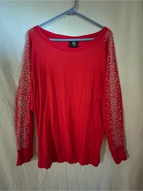 Red Rhinestone-Embellished Long-Sleeve Women's Top